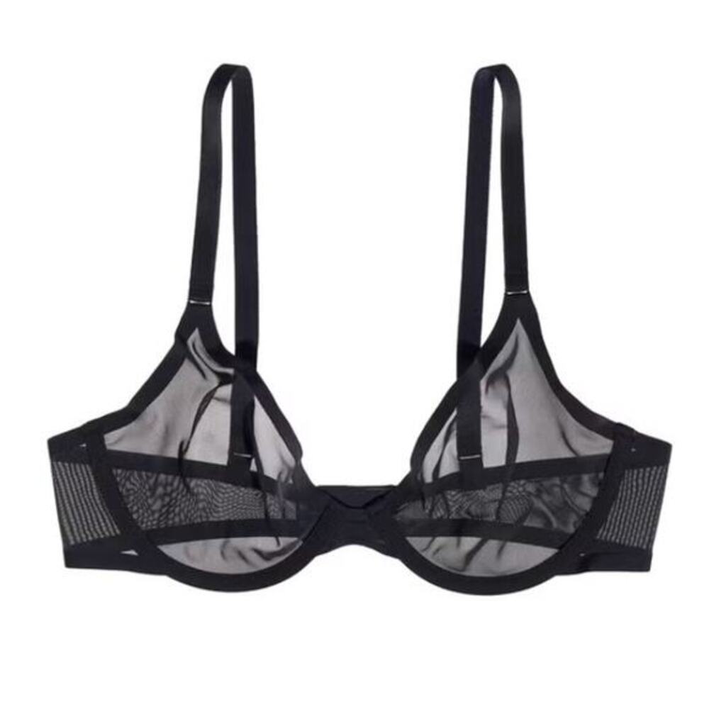 CUUP Black Mesh Sheer Plunge Bra 36D